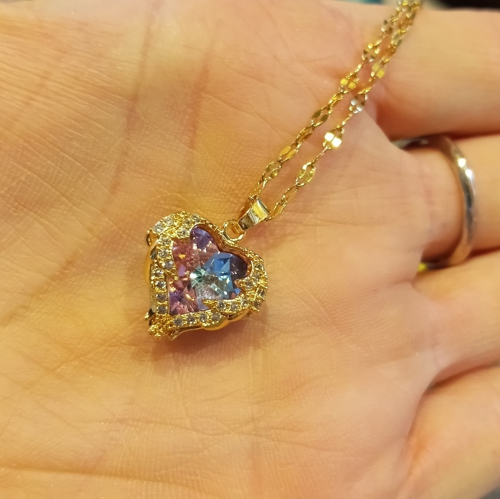 Stunning rainbow colors heart necklace